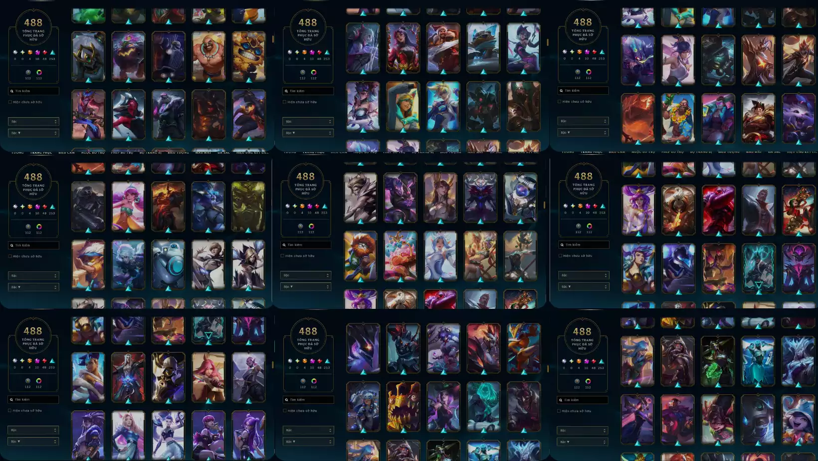 Ảnh LOL 488 SKIN 4 CAM 10 TÍM 48 ĐỎ 253 SỬ THI  NHIỀU KHUNG (CÓ MORGANA PHÙ THUỶ KHUNG)